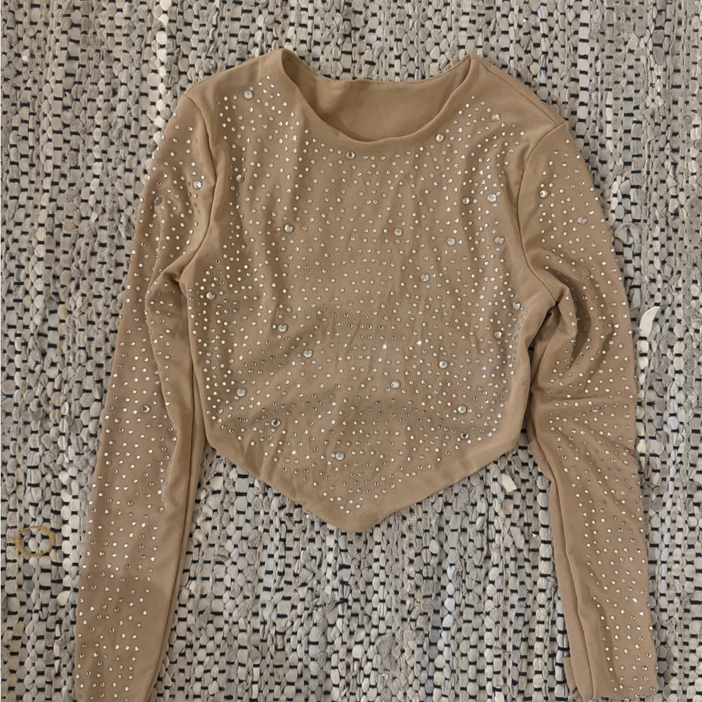 Mystique Boutique Sparkling Beige Long Sleeve Blouse